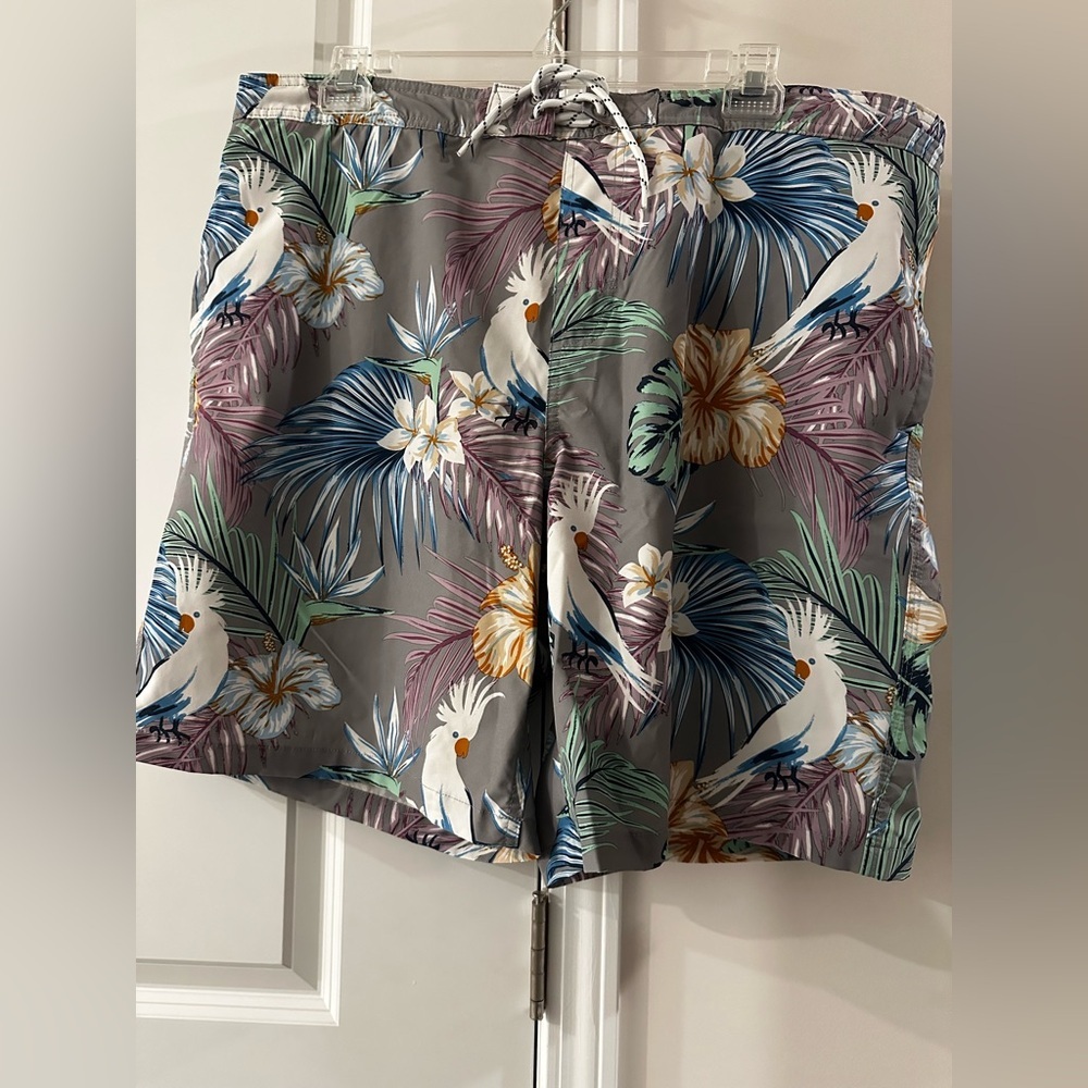Goodfellow & Co Tropical Print Swim Board Shorts - Gray, Green, Purple